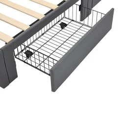 Lit Simple 90x200 cm - Lit Coffre avec 4 Tiroirs et Éclairage LED - Lit Capitonné PU - Gris - Sans Matelas