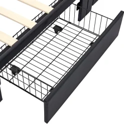 Lit Simple 90x200 cm - Lit Coffre avec 4 Tiroirs et Éclairage LED - Lit Capitonné PU - Noir - Sans Matelas