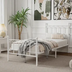 Lit Simple 90x200 cm - Lit en Métal Blanc Design Contemporain et Robuste - Sans Matelas