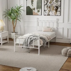 Lit Simple 90x200 cm - Lit en Métal Blanc Design Contemporain et Robuste - Sans Matelas