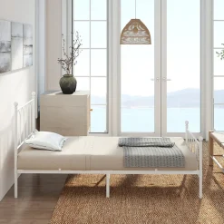 Lit Simple 90x200 cm - Lit en Métal Blanc Design Contemporain et Robuste - Sans Matelas