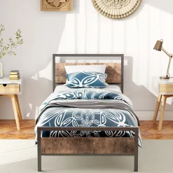 Lit Simple 90x200 cm - Lit en Métal Noir Solide avec Sommier à Lattes et Bois Robuste - Sans Matelas