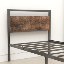 Lit Simple 90x200 cm - Lit en Métal Noir Solide avec Sommier à Lattes et Bois Robuste - Sans Matelas