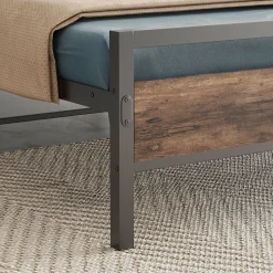 Lit Simple 90x200 cm - Lit en Métal Noir Solide avec Sommier à Lattes et Bois Robuste - Sans Matelas