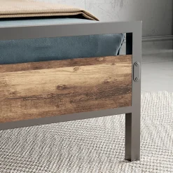 Lit Simple 90x200 cm - Lit en Métal Noir Solide avec Sommier à Lattes et Bois Robuste - Sans Matelas