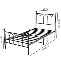 Lit Simple 90x200 cm - Lit en Métal Noir pour Chambre ou Studio - Robuste et Facile à Monter - Sans Matelas