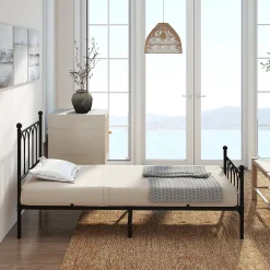 Lit Simple 90x200 cm - Lit en Métal Noir pour Chambre ou Studio - Robuste et Facile à Monter - Sans Matelas