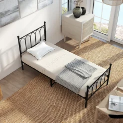 Lit Simple 90x200 cm - Lit en Métal Noir pour Chambre ou Studio - Robuste et Facile à Monter - Sans Matelas