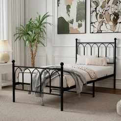 Lit Simple 90x200 cm - Lit en Métal Noir pour Chambre ou Studio - Robuste et Facile à Monter - Sans Matelas