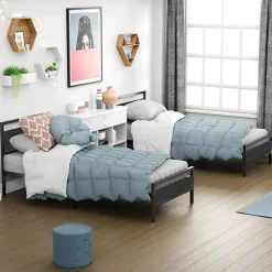 Lit Simple 90x200 cm - Lit en Métal Noir Robuste Gain de Place pour Petite Chambre - Sans Matelas