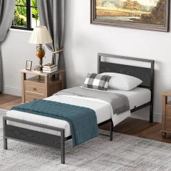 Lit Simple 90x200 cm - Lit en Métal Noir Robuste Gain de Place pour Petite Chambre - Sans Matelas