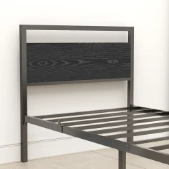 Lit Simple 90x200 cm - Lit en Métal Noir Robuste Gain de Place pour Petite Chambre - Sans Matelas