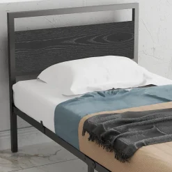 Lit Simple 90x200 cm - Lit en Métal Noir Robuste Gain de Place pour Petite Chambre - Sans Matelas