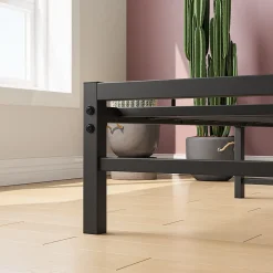 Lit Simple 90x200 cm - Lit en Métal Noir Contemporain et Durable pour Chambre Ado - Sans Matelas