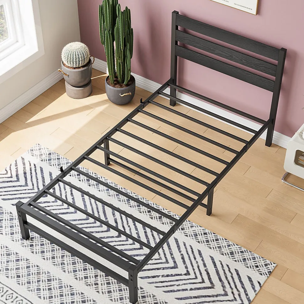 Lit Simple 90x200 cm - Lit en Métal Noir Contemporain et Durable pour Chambre Ado - Sans Matelas