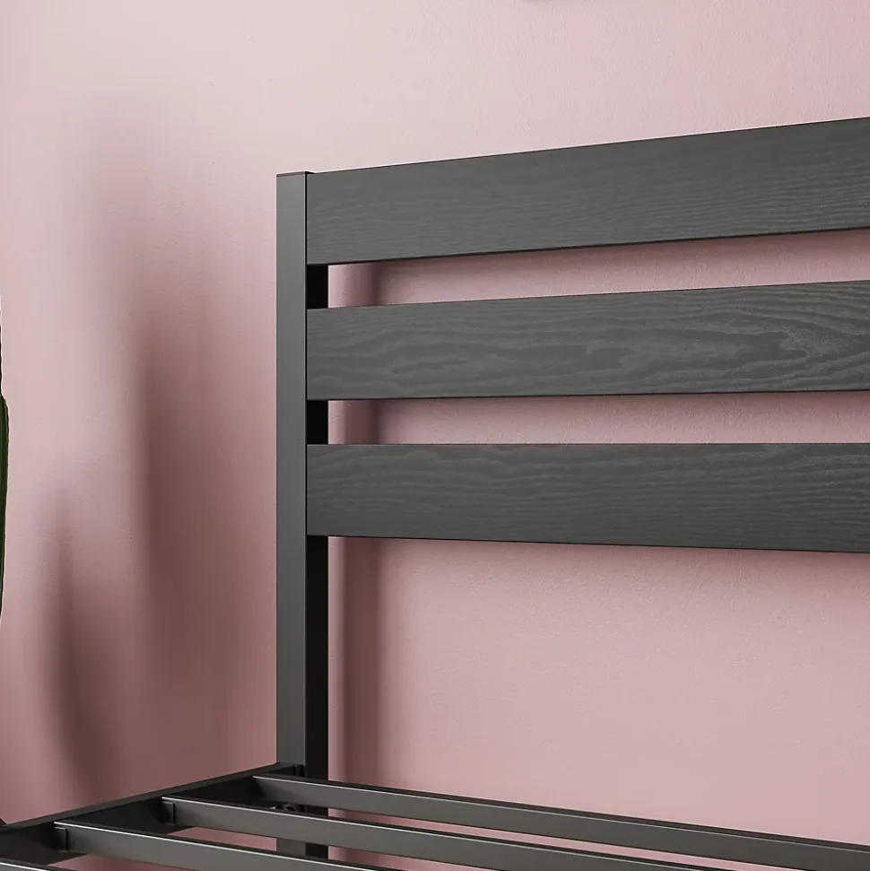 Lit Simple 90x200 cm - Lit en Métal Noir Contemporain et Durable pour Chambre Ado - Sans Matelas