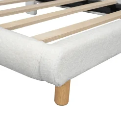 Lit Simple 90x200 cm - Lit Enfant Junior avec Tête de Lit en Peluche - Sans Matelas - Blanc