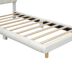 Lit Simple 90x200 cm - Lit Enfant Junior avec Tête de Lit en Peluche - Sans Matelas - Blanc