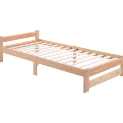 Lit Simple 90x200 cm - Lit Futon Naturel avec Tête de Lit en Bois Massif - Sommier Inclus - Minimaliste Scandinave - Sans Matelas
