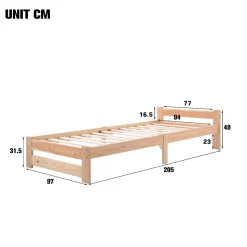 Lit Simple 90x200 cm - Lit Futon Naturel avec Tête de Lit en Bois Massif - Sommier Inclus - Minimaliste Scandinave - Sans Matelas