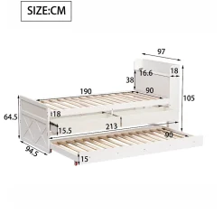 Lit Simple 90x190 cm - Lit Junior avec Tiroirs Coulissants et Table de Chevet avec Étageres, Prise USB - Bois Massif - Blanc