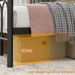 Lit Simple 120x200 cm - Lit Métal Ado Vintage avec LED et Ports USB, Barres Acier Renforcées, Sans Matelas - Métal Noir