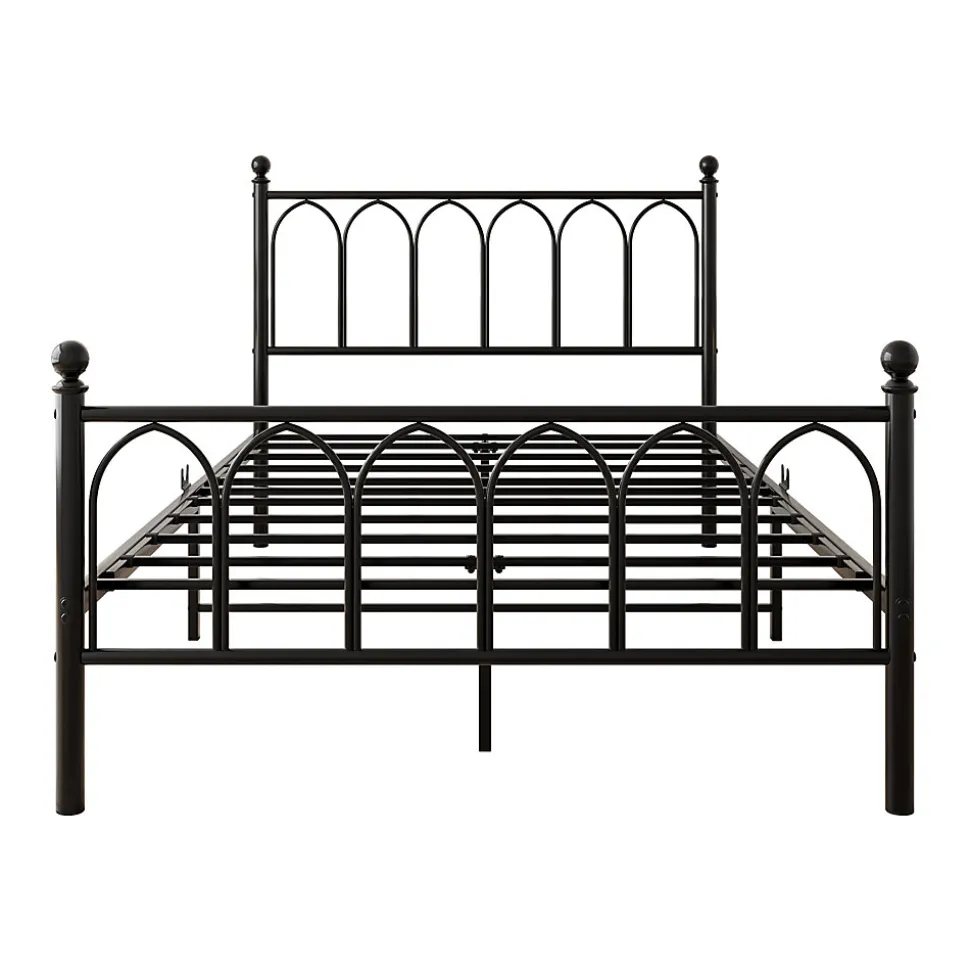 Lit Simple 120x200 cm - Lit Métal Ado Vintage avec LED et Ports USB, Barres Acier Renforcées, Sans Matelas - Métal Noir