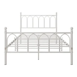 Lit Simple 120x200 cm - Lit Métal Ado Vintage avec LED et Ports USB, Barres Acier Renforcées, Sans Matelas - Métal Blanc