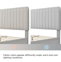 Lit simple 90x200 cm - Lit rembourré avec tête de lit capitonnée - Lin - Matelas Inclus - Gris-Beige