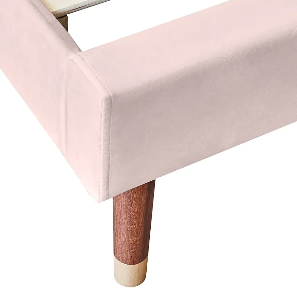 Lit Simple 90x200 cm - Lit Rembourré ado - Velours - Sans Matelas - Rose