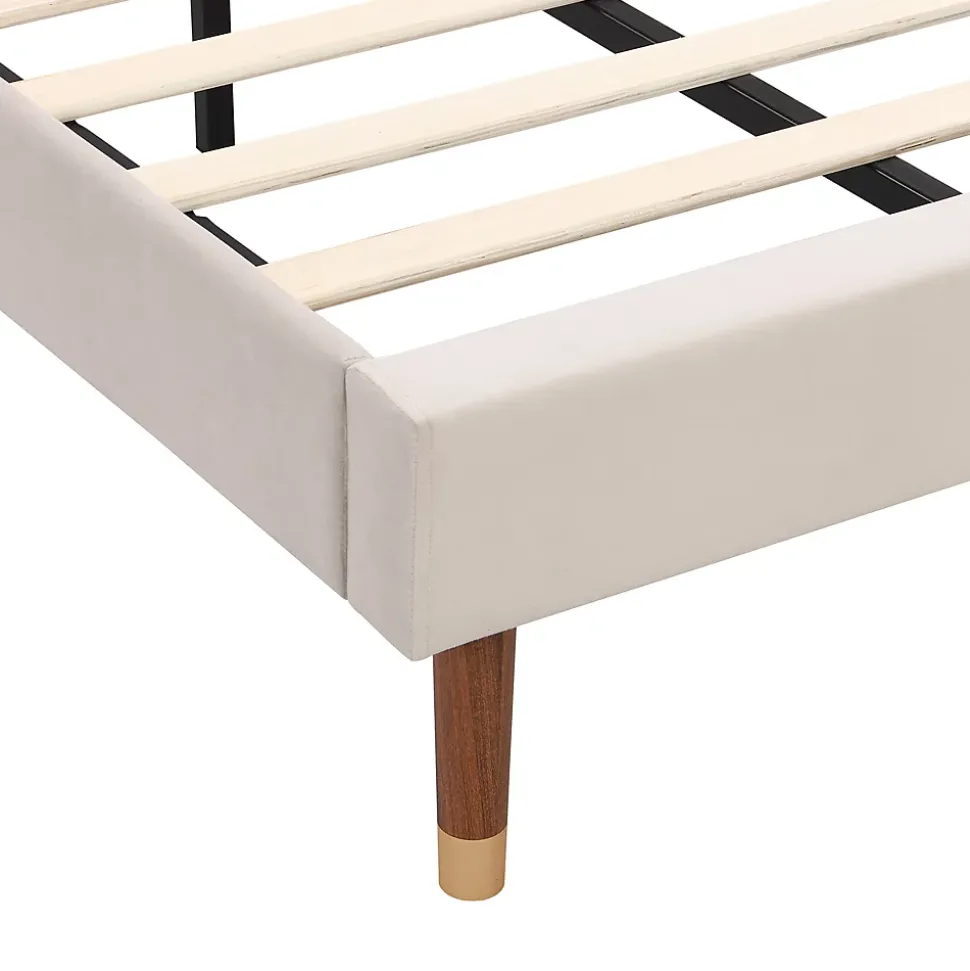 Lit Simple 90x200 cm - Lit Rembourré ado - Velours - Sans Matelas - Beige