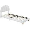 Lit simple 90x200 cm avec tête de lit, sommier en bois, cadre plateforme, pour enfant, blanc