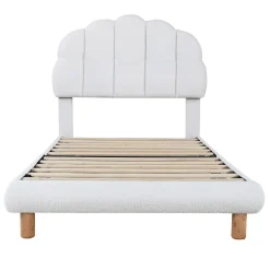 Lit simple 90x200 cm avec tête de lit, sommier en bois, cadre plateforme, pour enfant, blanc