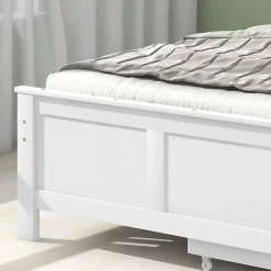 Lit Simple 90x200 cm Bois - Lit Ado ou Adulte avec Rangement Intégré sous le Sommier - Sans Matelas - Bois de Pin + MDF - Blanc