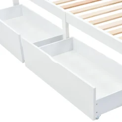 Lit Simple 90x200 cm Bois - Lit Ado ou Adulte avec Rangement Intégré sous le Sommier - Sans Matelas - Bois de Pin + MDF - Blanc