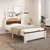 Lit simple 90x200 cm en bois de pin avec pied central, tête et pied en MDF, design Colour-Blocking blanc, lit pour ado et adulte