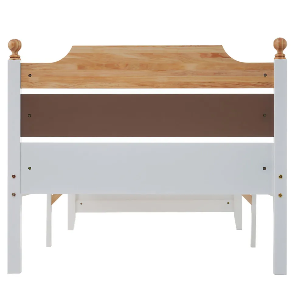 Lit simple 90x200 cm en bois de pin avec pied central, tête et pied en MDF, design Colour-Blocking blanc, lit pour ado et adulte