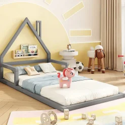 Lit Simple 90x200 cm en Pin Massif Gris, Design Minimaliste, Confort et Sécurité pour Chambre