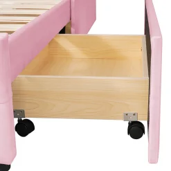 Lit simple 90x200 cm en velours beige avec sommier et 2 tiroirs, lit plat pour enfants, adolescents ou invités, rose