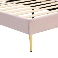 Lit simple 90x200 cm, Lit Capitonné avec Tête de Lit Coquillage Réglable et Pieds Dorés - Rose, Sans Matelas