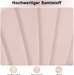 Lit simple 90x200 cm, Lit Capitonné avec Tête de Lit Coquillage Réglable et Pieds Dorés - Rose, Sans Matelas