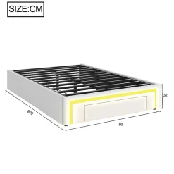 Lit simple 90x200cm - 2 tiroirs - sans tête de lit - LED - blanc (matelas non inclus)