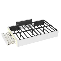 Lit simple 90x200cm - 2 tiroirs - sans tête de lit - LED - blanc (matelas non inclus)