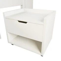 Lit simple 140x200cm - LED - USB-C - rangements - table de chevet mobile - blanc (matelas non inclus)