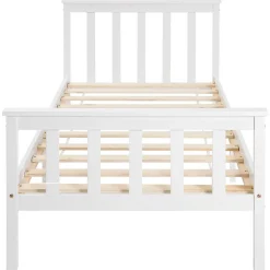 Lit Simple 90x200cm Bois Tête De Lit Pin Blanc Blackcolors