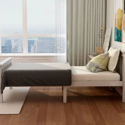 Lit Simple 90x200cm Bois Tête De Lit Pin Blanc Blackcolors