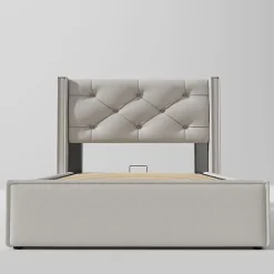 Lit Simple 90X200Cm Hydraulique Coton Gris Blackcolors