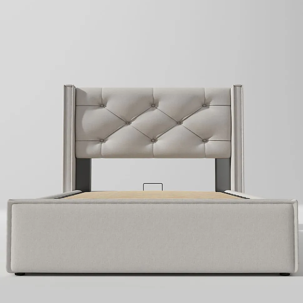 Lit Simple 90X200Cm Hydraulique Coton Gris Blackcolors