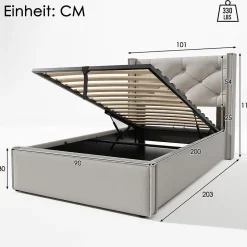 Lit Simple 90X200Cm Hydraulique Coton Gris Blackcolors