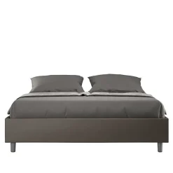 Lit sommier sans sommier capitonné 160x190 simili cuir cappuccino Azelia